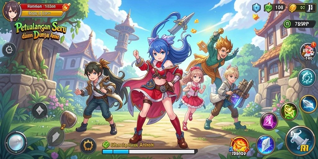 Tangkapan layar gameplay 789RP, menampilkan pertempuran karakter anime.