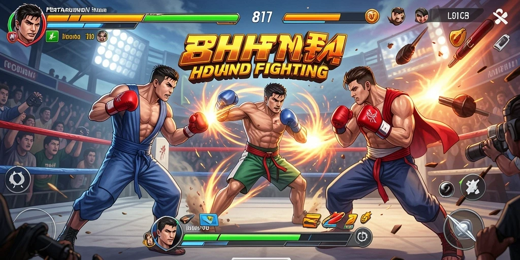 Screenshot gameplay 8HHH dengan aksi pertarungan yang mendebarkan.