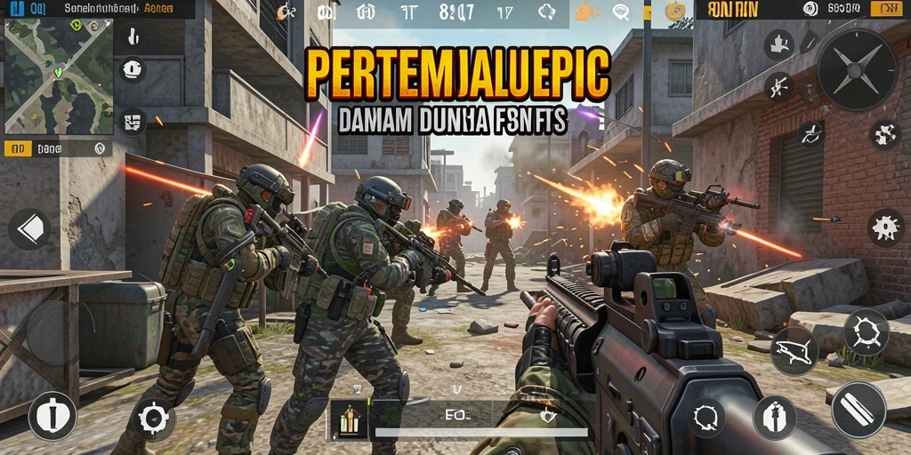 Screenshot gameplay 8QR menampilkan aksi tembak-menembak yang mendebarkan.