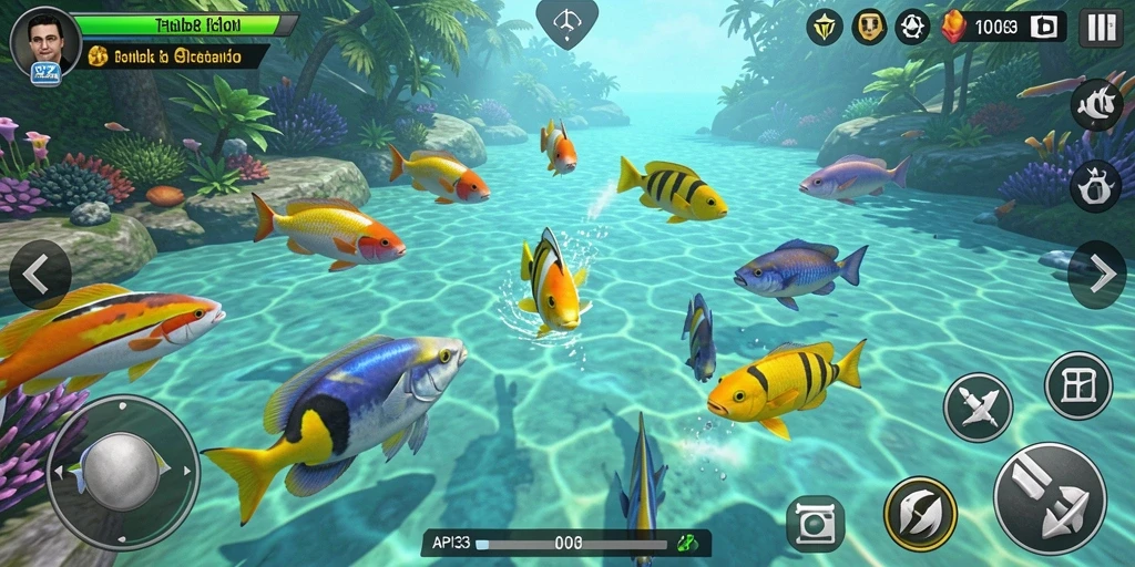 Screenshot gameplay API33 menampilkan aksi tembak ikan yang seru.