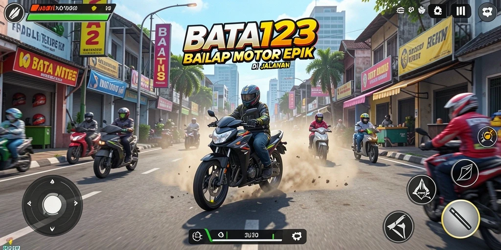 Screenshot BATA123 menampilkan aksi balap motor yang mendebarkan.