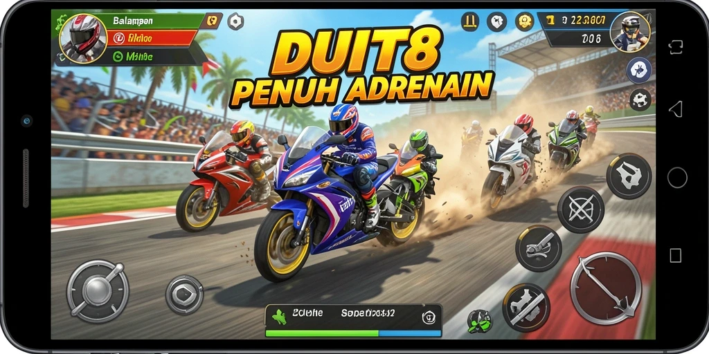 Screenshot menampilkan aksi balapan seru dalam DUIT8.