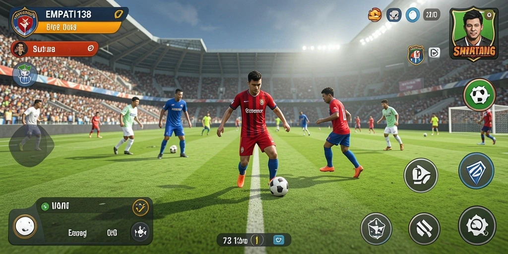 Tampilan gameplay mendebarkan di lapangan sepak bola.