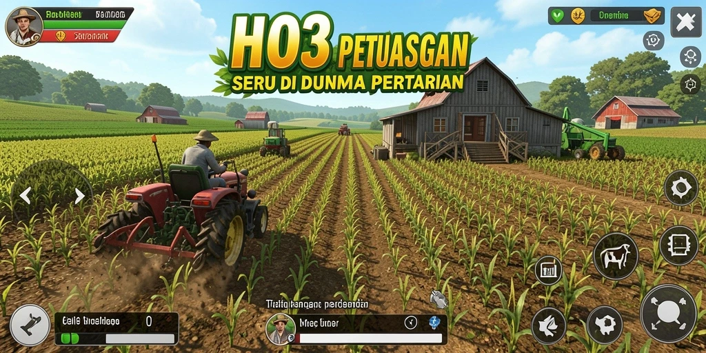 Screenshot utama HO3 menampilkan gameplay seru bercocok tanam.
