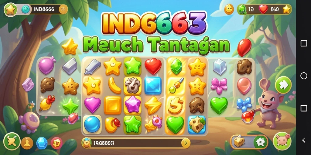 Tampilan gameplay IND666 dengan karakter yang lucu dan level yang penuh warna.