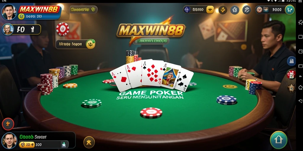 Tampilan gameplay poker menarik di MAXWIN88 dengan suasana kompetitif.