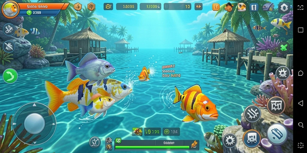 Tampilan gameplay seru di V98 saat menembak ikan.