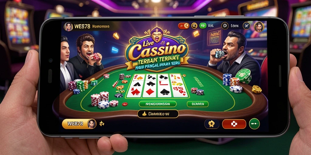 Tampilan antarmuka WE878 dengan dealer langsung di permainan Live Casino.